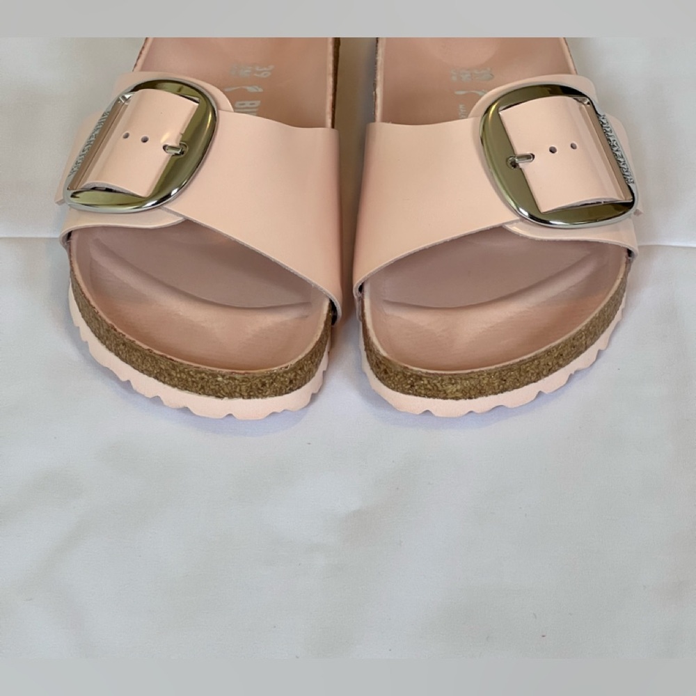 Birkenstock Madrid Big Buckle in Light Rose Natural Leather Patent High Shine